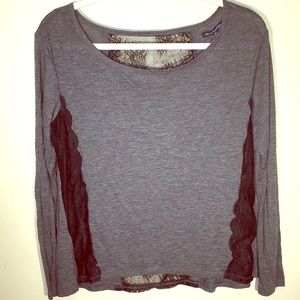 American Eagle Black Lace Gray Long Sleeve Top